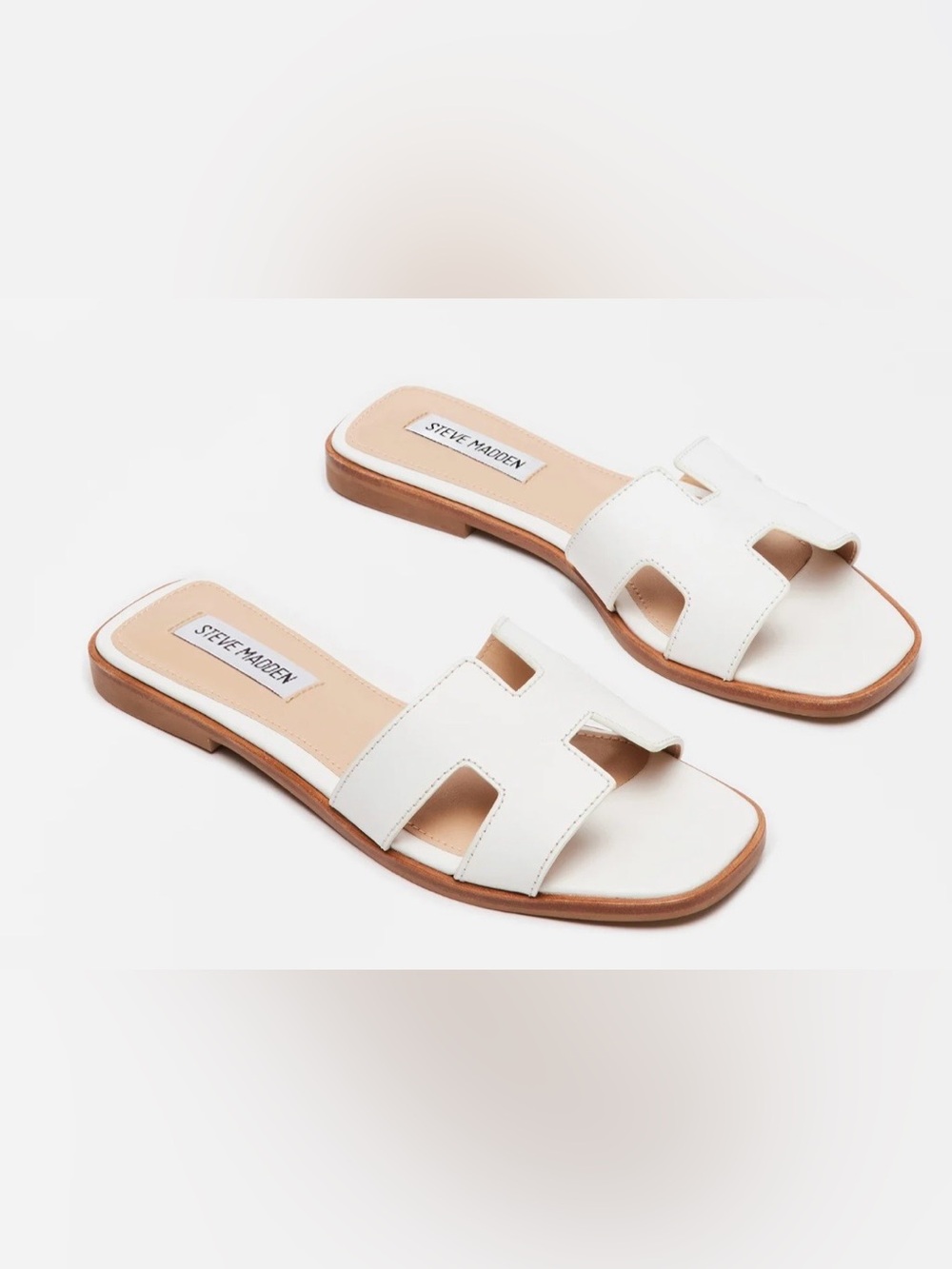 Steve Madden White H-Strap Slide Sandals